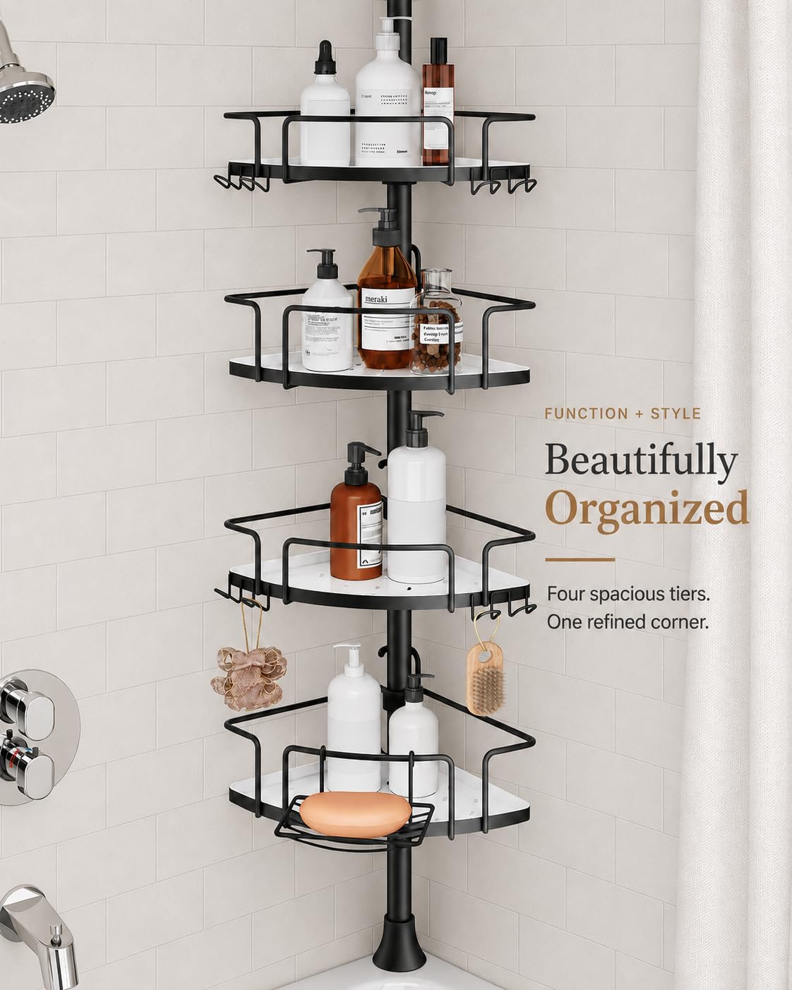 ALLZONE caddy installed in a shower showing real-world usage and access