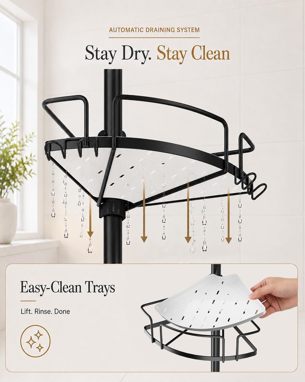 ALLZONE removable plastic tray lifted for easy cleaning and water drainage