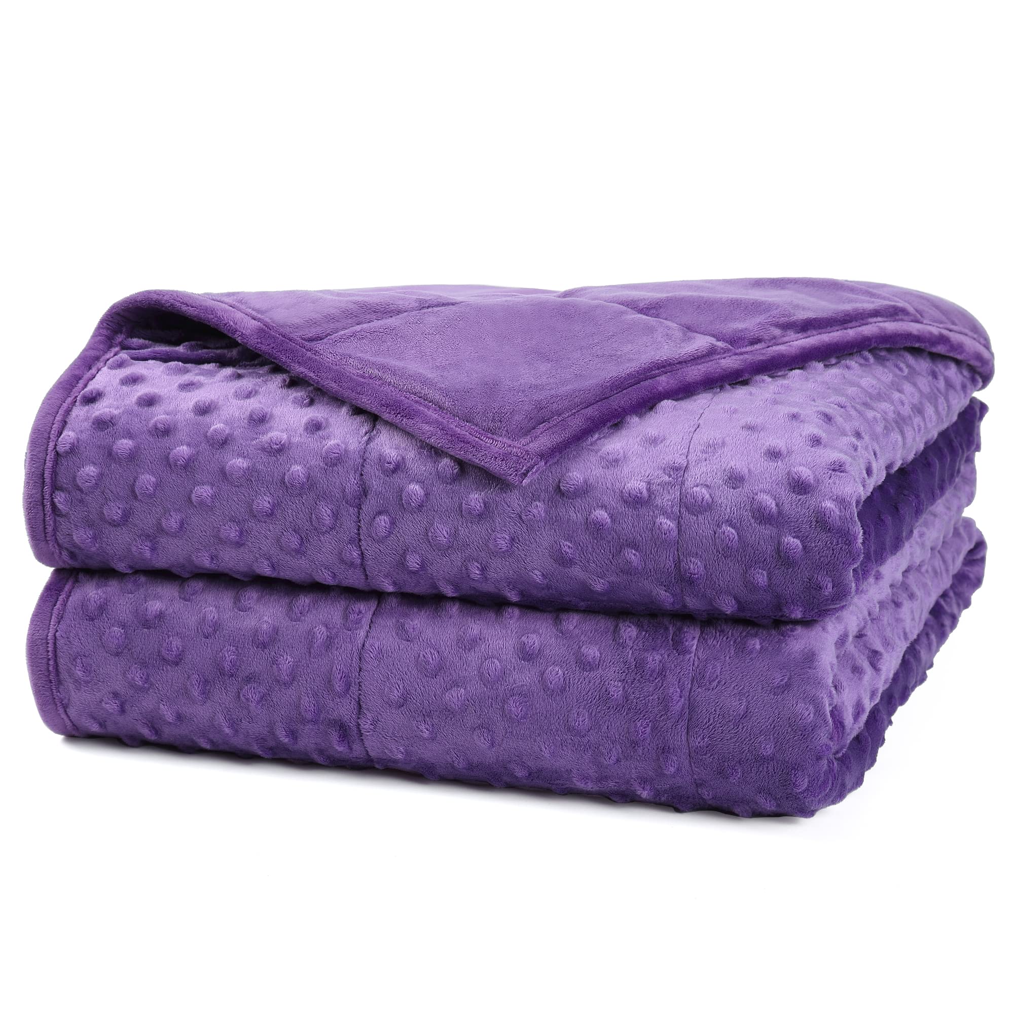Alomidds front view showing folded purple velvet blanket and neat edges for attractive presentation
