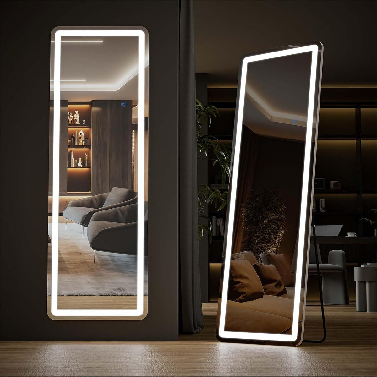 Alpen full-length mirror front view showing LED frame and clean design benefits visibility