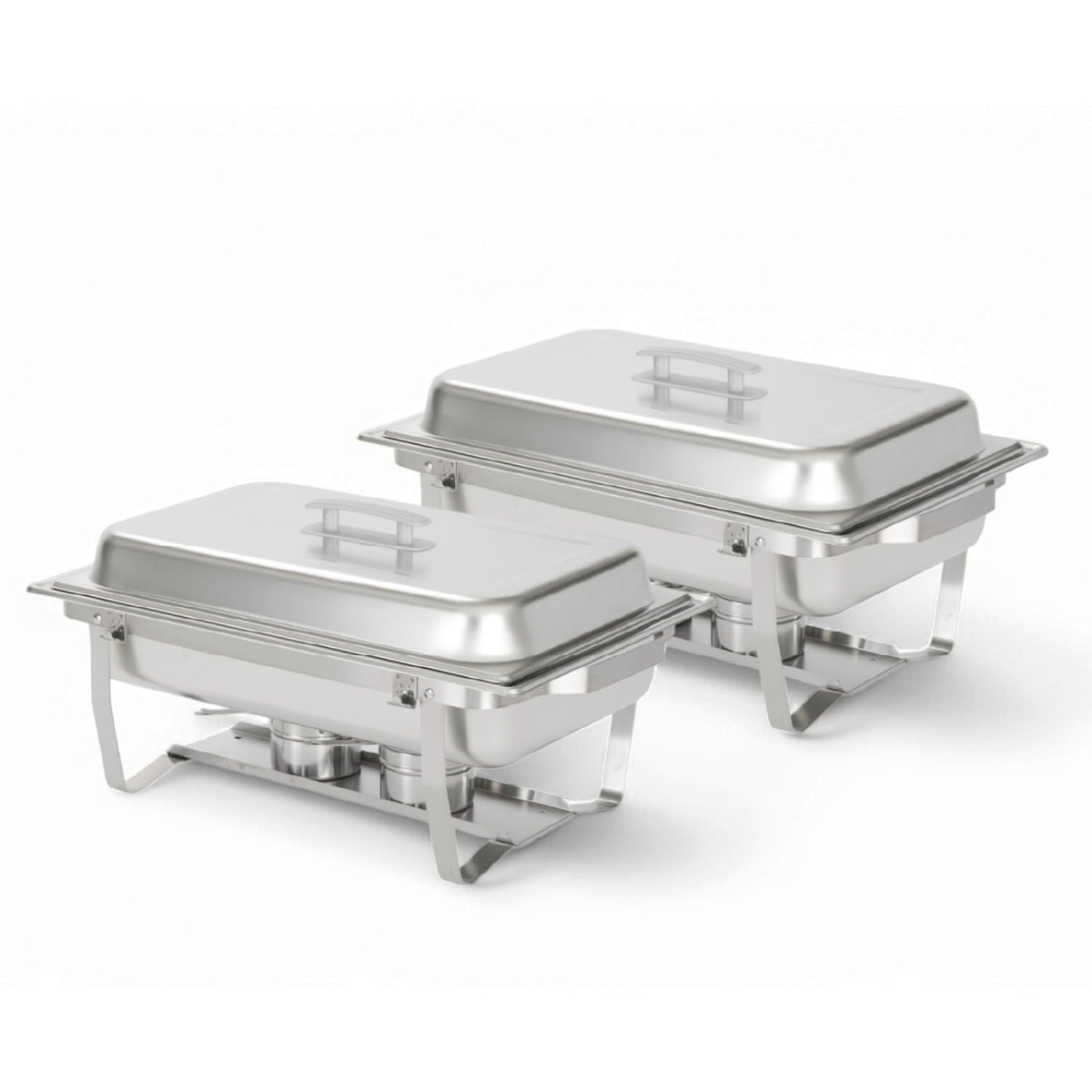 ALPHA LIVING front view of two chafing dish set showing modern alpine gray handles and presentable finish