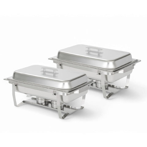 ALPHA LIVING front view of two chafing dish set showing modern alpine gray handles and presentable finish