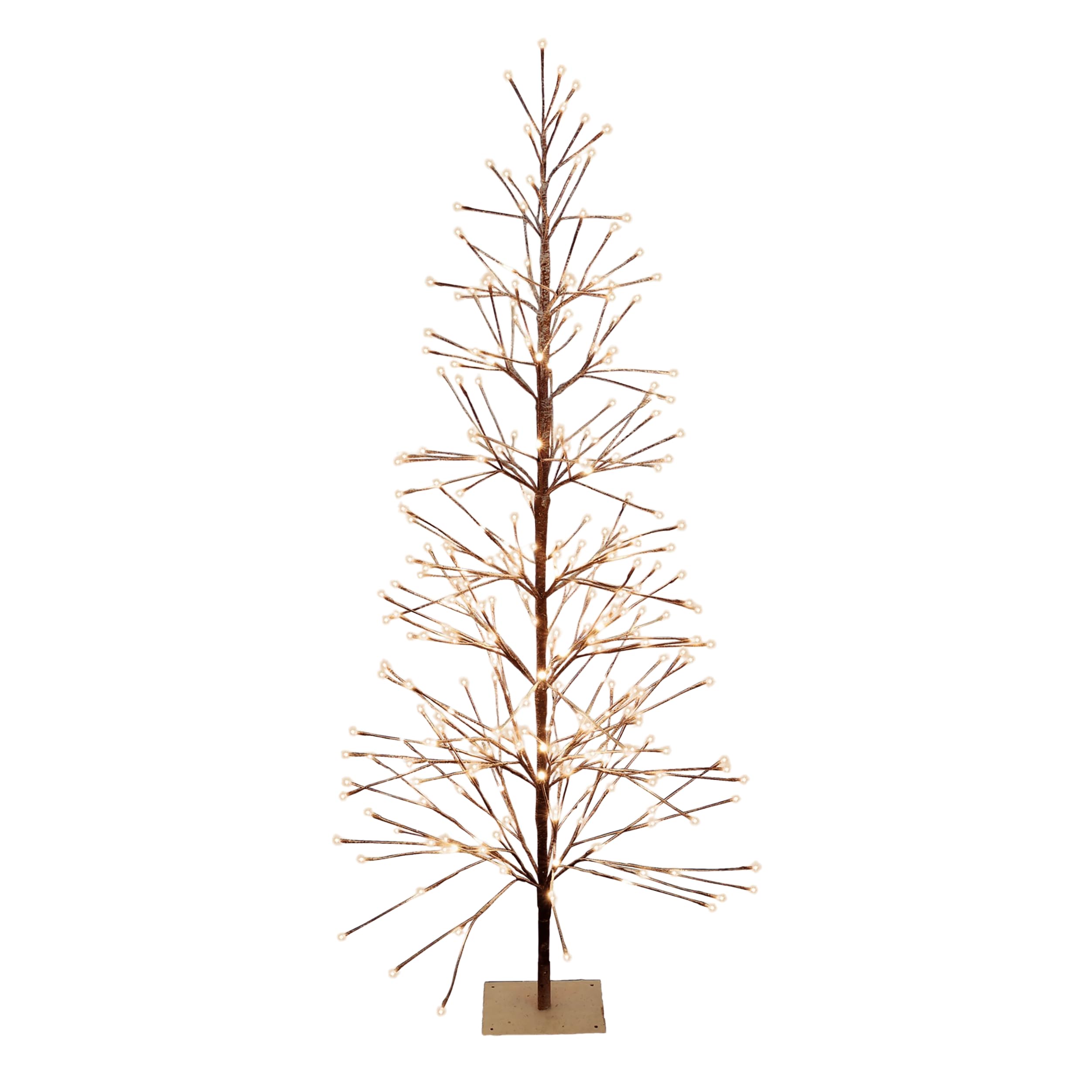 Alpine Corporation front view tree showing full flocked profile and lights, enhances holiday ambiance