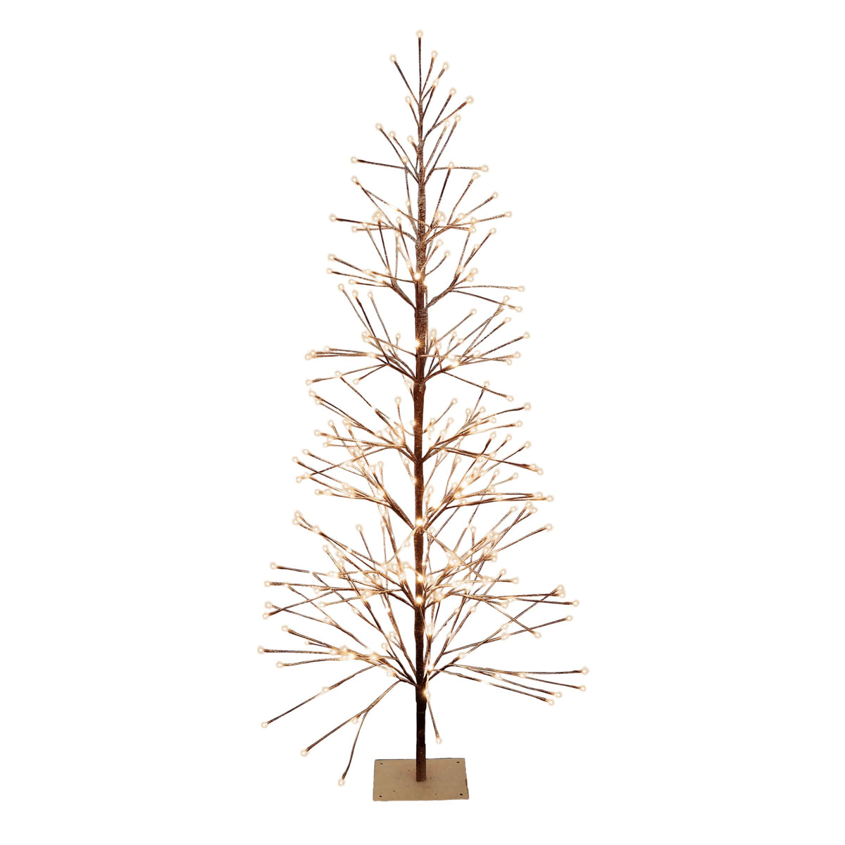 Alpine Corporation front view tree showing full flocked profile and lights, enhances holiday ambiance
