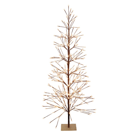 Alpine Corporation front view tree showing full flocked profile and lights, enhances holiday ambiance