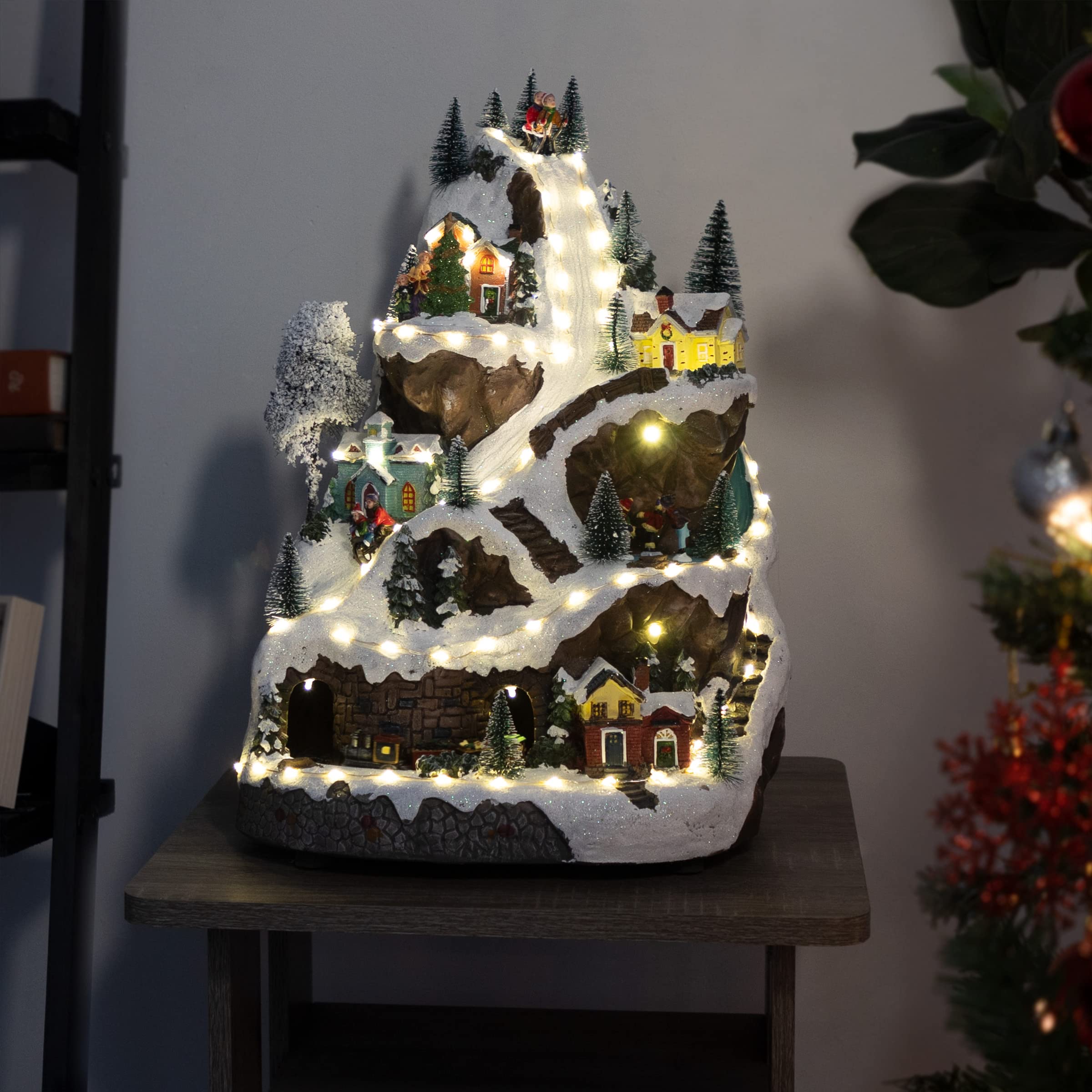 Alpine Corporation rotating tree detail highlighting movement and festive design