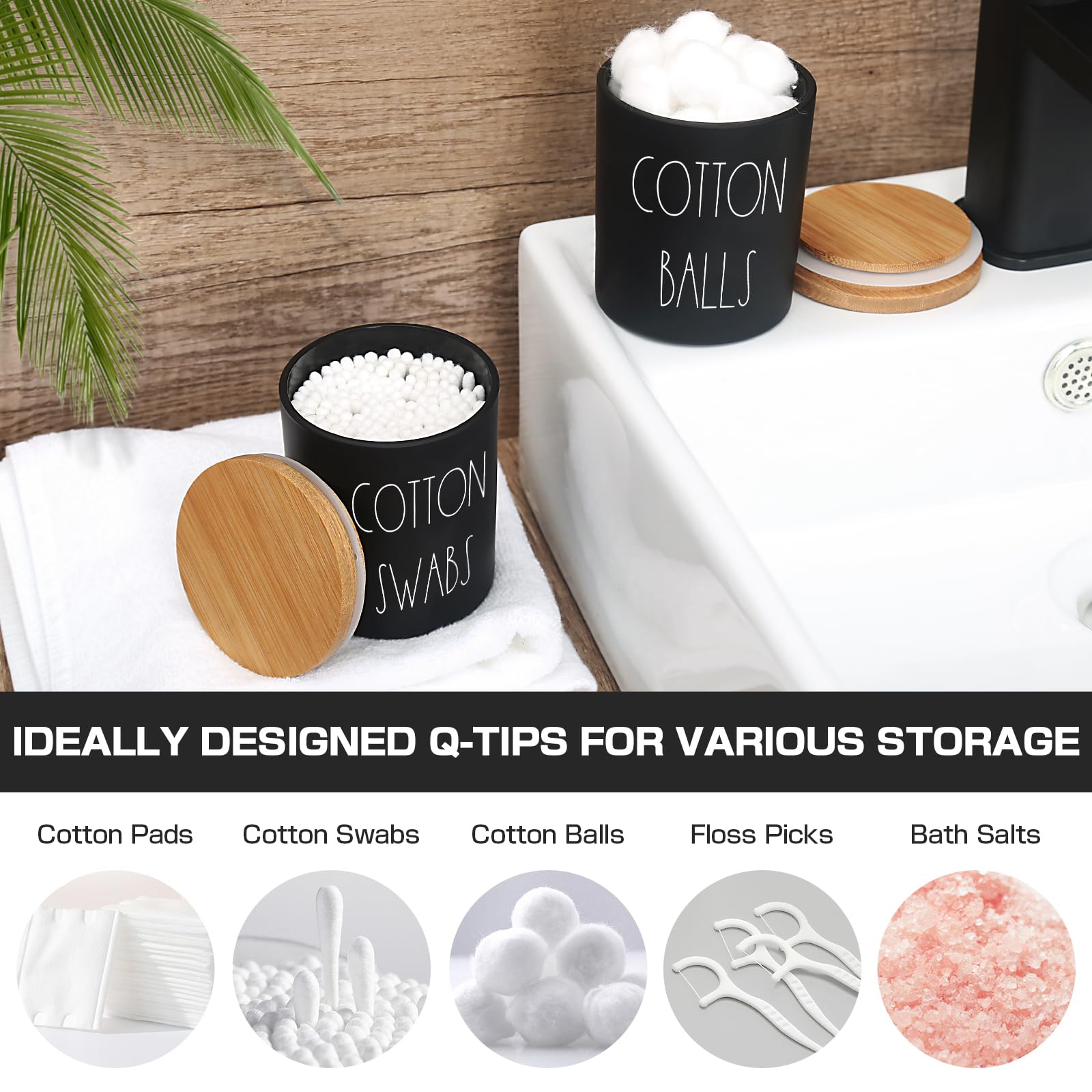 ALPIRIRAL qtip and cotton ball jars with bamboo lids showing dustproof storage