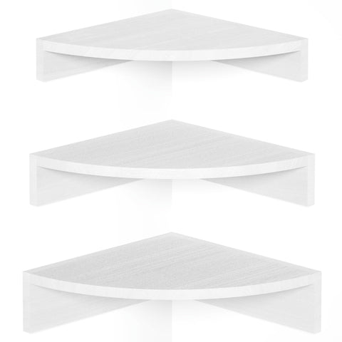 Alsonerbay front view of three white corner shelves showing tidy storage benefit