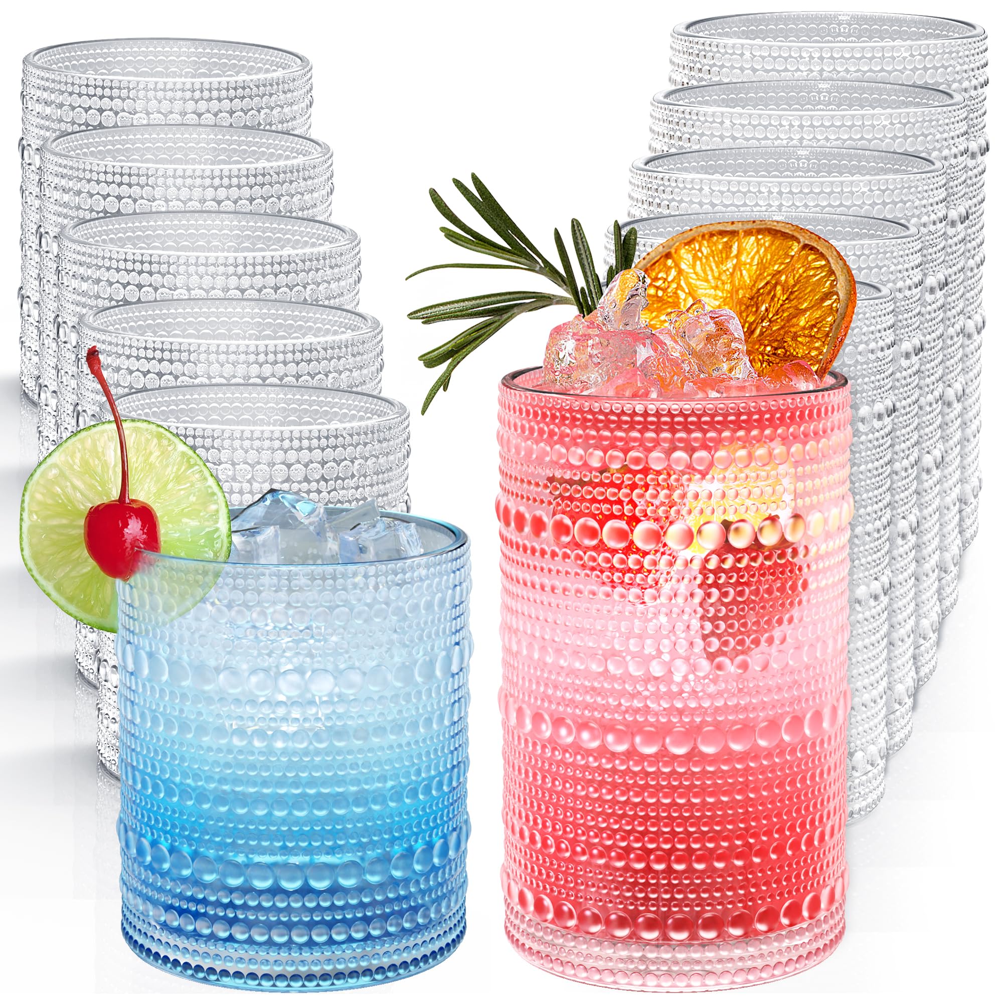 AltarreT front view of the 12-piece hobnail glass set showing clear vintage look and appeal