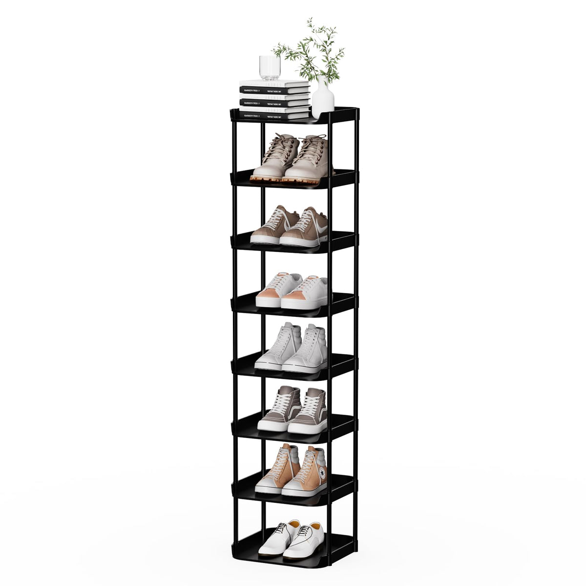 Altdnmaf front view tall shoe rack showing vertical storage benefit