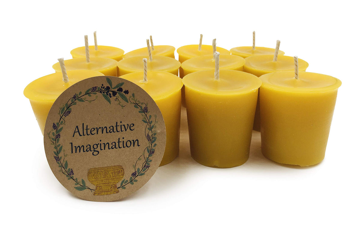 Alternative Imagination front pack showing 12 votive candles and neat packaging for gifting