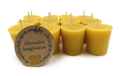 Alternative Imagination front pack showing 12 votive candles and neat packaging for gifting