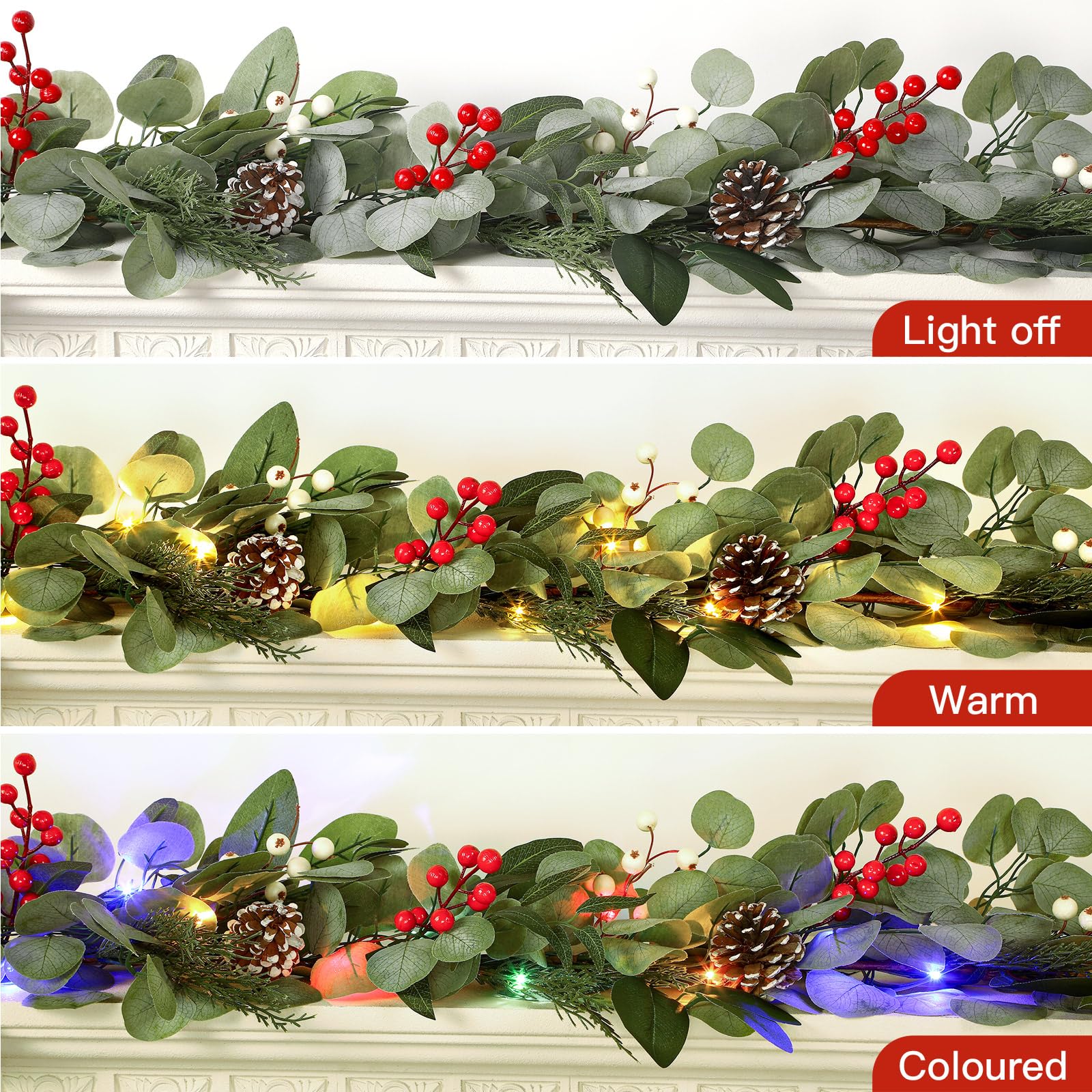 Alupssuc red berries and pine cone detail, adds seasonal contrast and charm