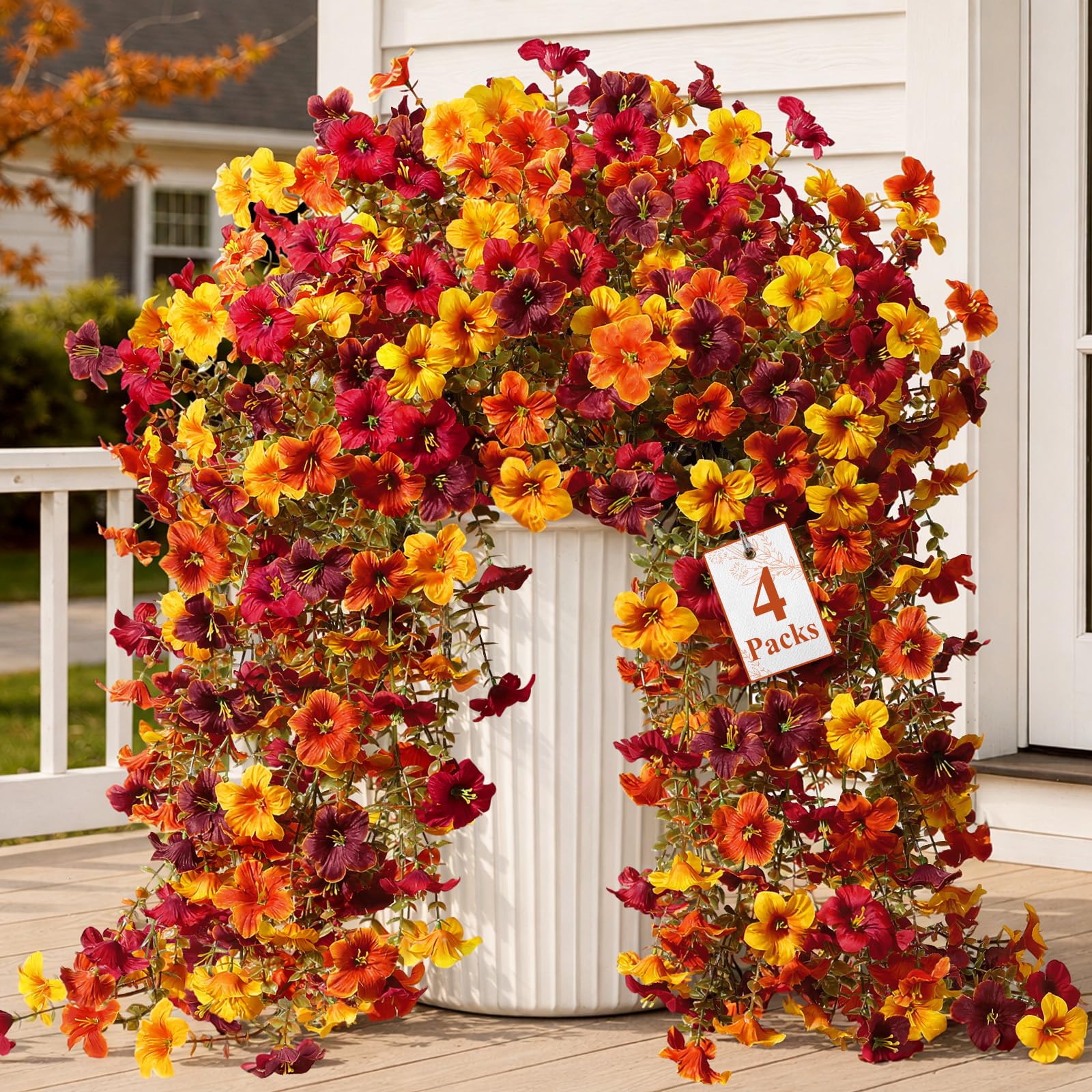 Alupssuc front packaging showing four hanging fall flower bundles and value