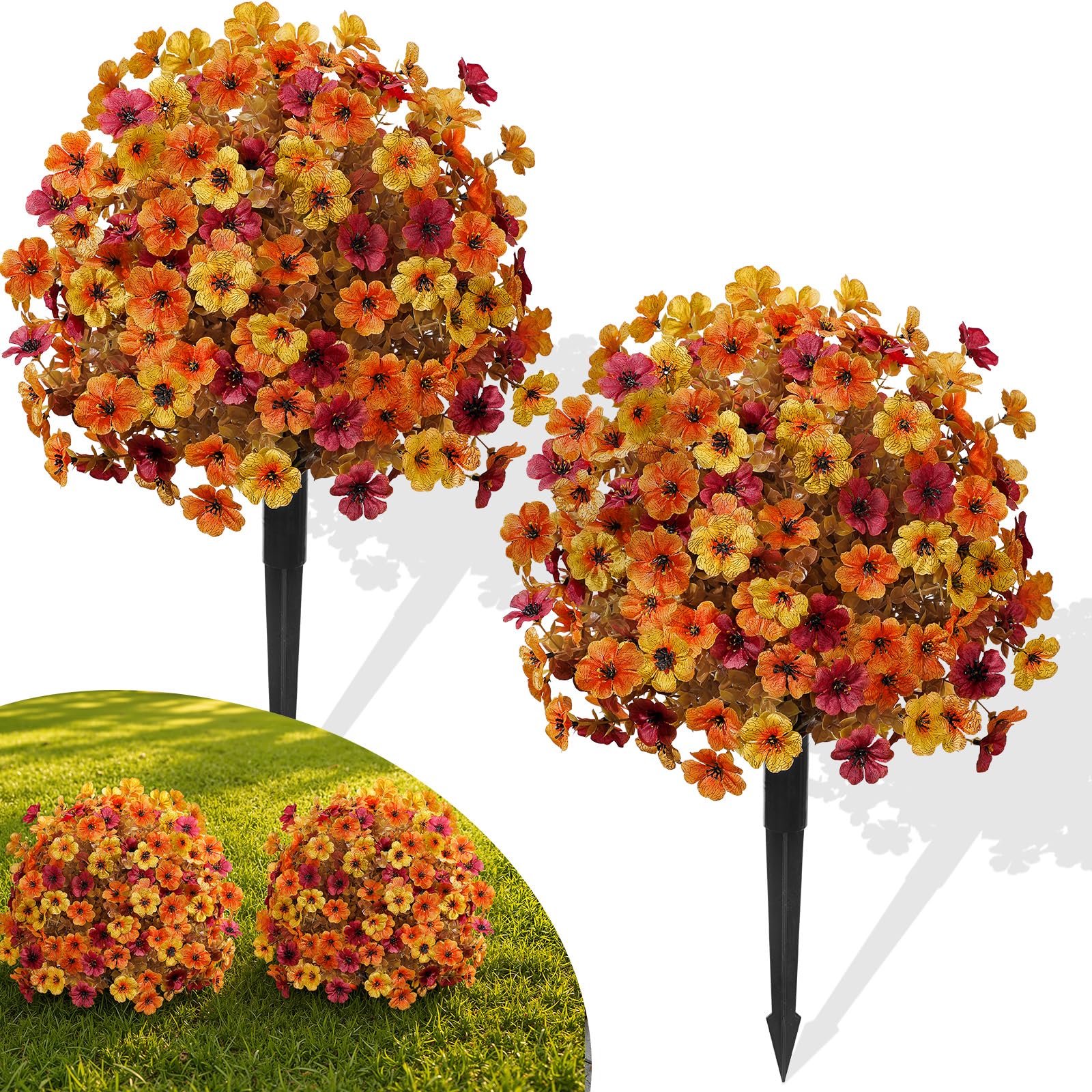 Alupssuc front view of two fall topiary balls adding instant curb appeal