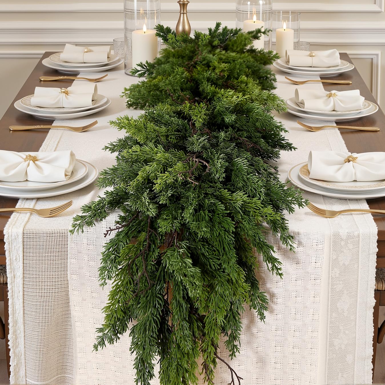 Alupssuc garland front view showing full 9ft greenery and realistic look