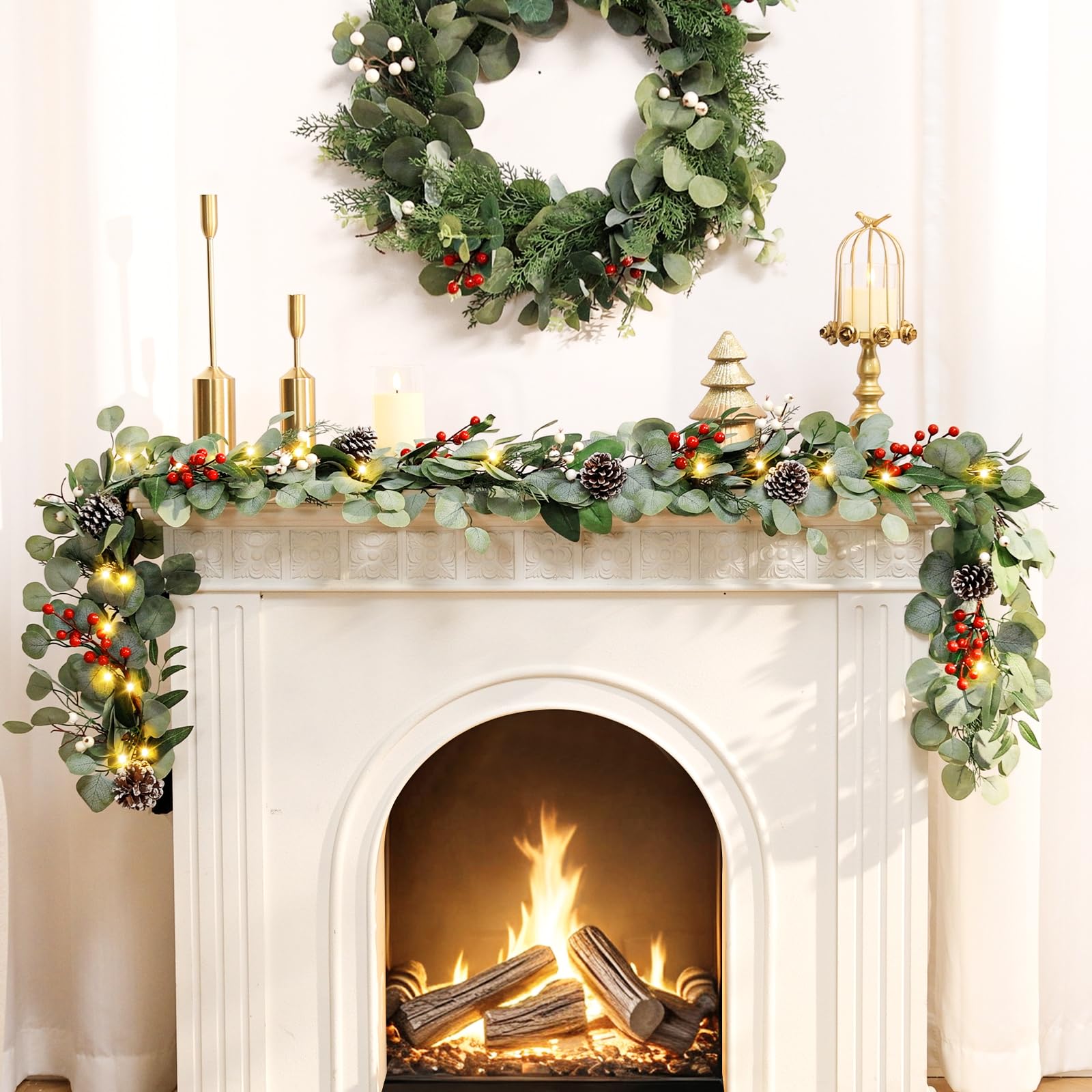 Alupssuc garland lit on mantel, creates warm festive ambiance indoors