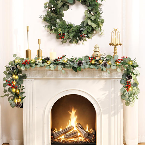 Alupssuc garland lit on mantel, creates warm festive ambiance indoors
