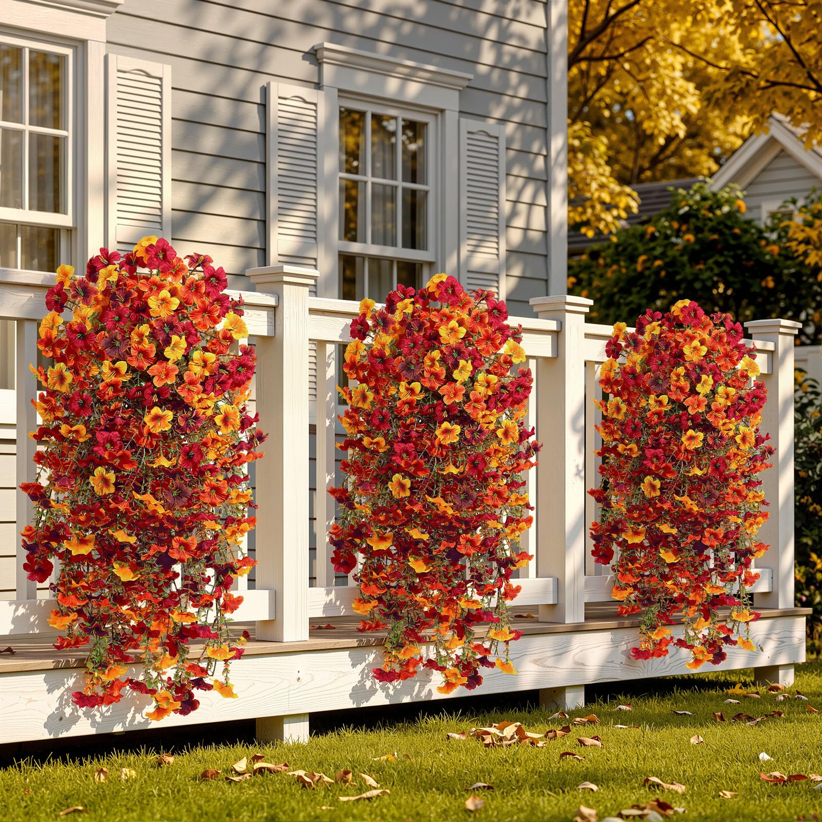 Alupssuc overflowing window box arrangement with warm seasonal accents
