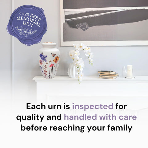 Always With Us urn next to a hand showing scale and large adult capacity