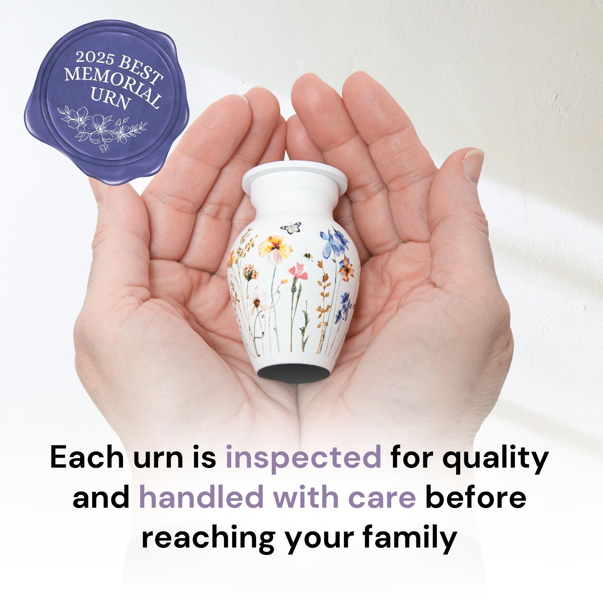 Always With Us urn in hands for scale conveying compact, portable keepsake
