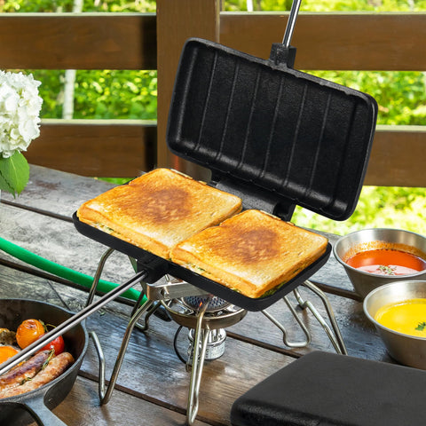 Alytree toasted sandwich served from pie iron demonstrating hearty camp meal