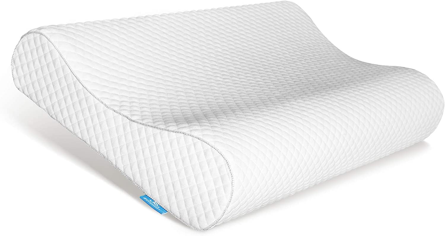 AM AEROMAX front view of contour pillow showing shape and cover, comfortable support
