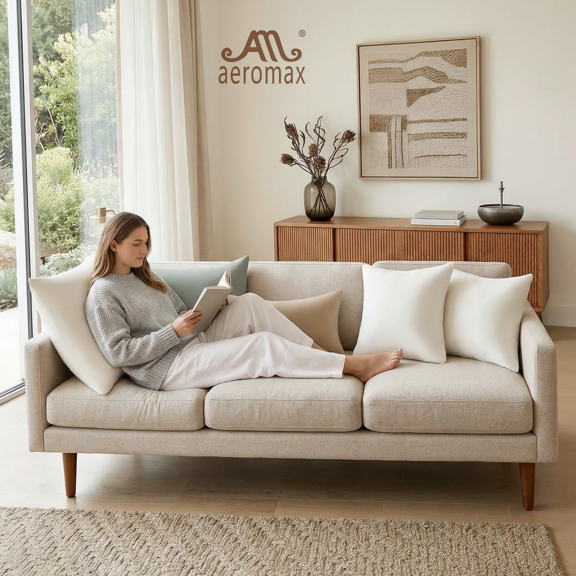 AM AEROMAX insert styled on a sofa illustrating decorative and supportive use