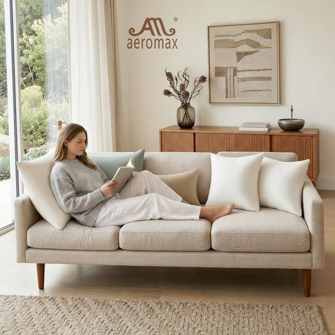 AM AEROMAX insert styled on a sofa illustrating decorative and supportive use