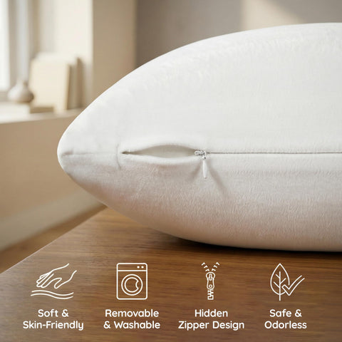 AM AEROMAX product label and material tag showing non-allergenic memory foam details