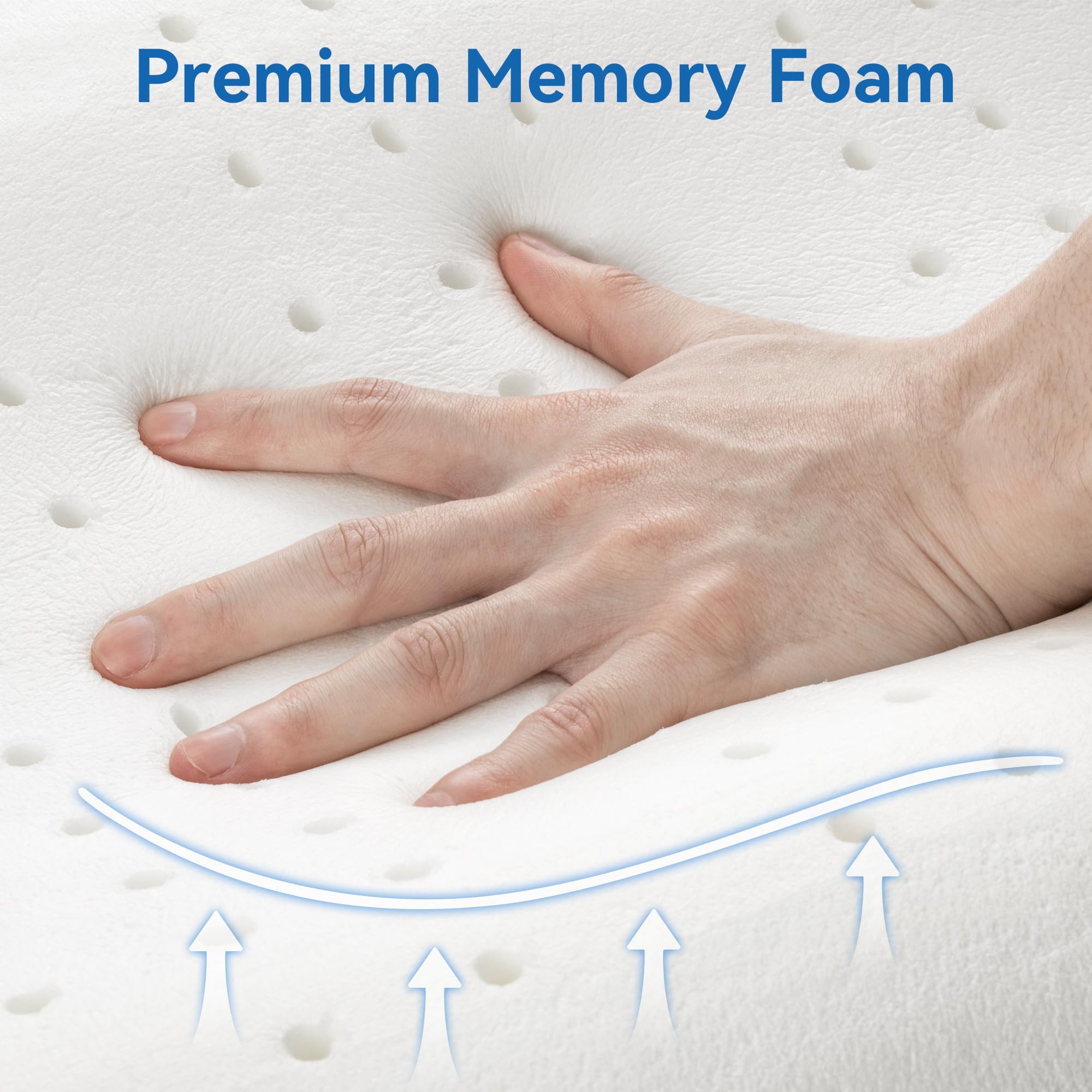 AM AEROMAX pillow next to hand for scale, clear sense of size and loft