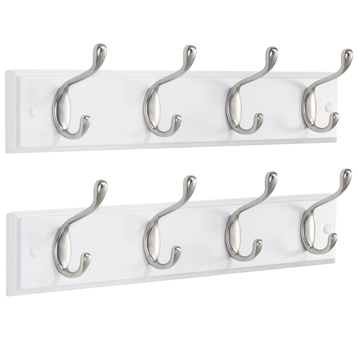 AMADA HOMEFURNISHING front view showing sleek white board and four hooks benefits neat storage