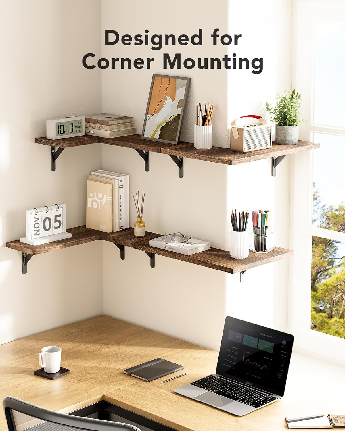 AMADA HOMEFURNISHING bathroom styling on corner shelf, neat organization