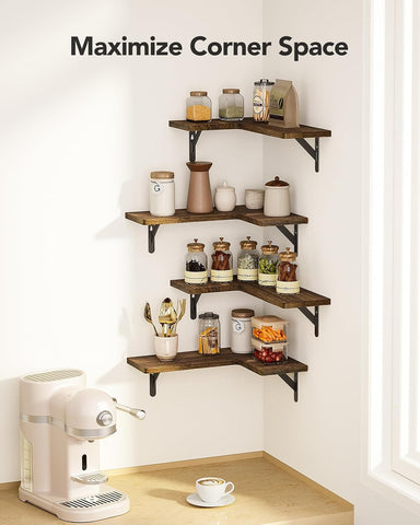 AMADA HOMEFURNISHING installed corner shelves in living room, declutters surfaces