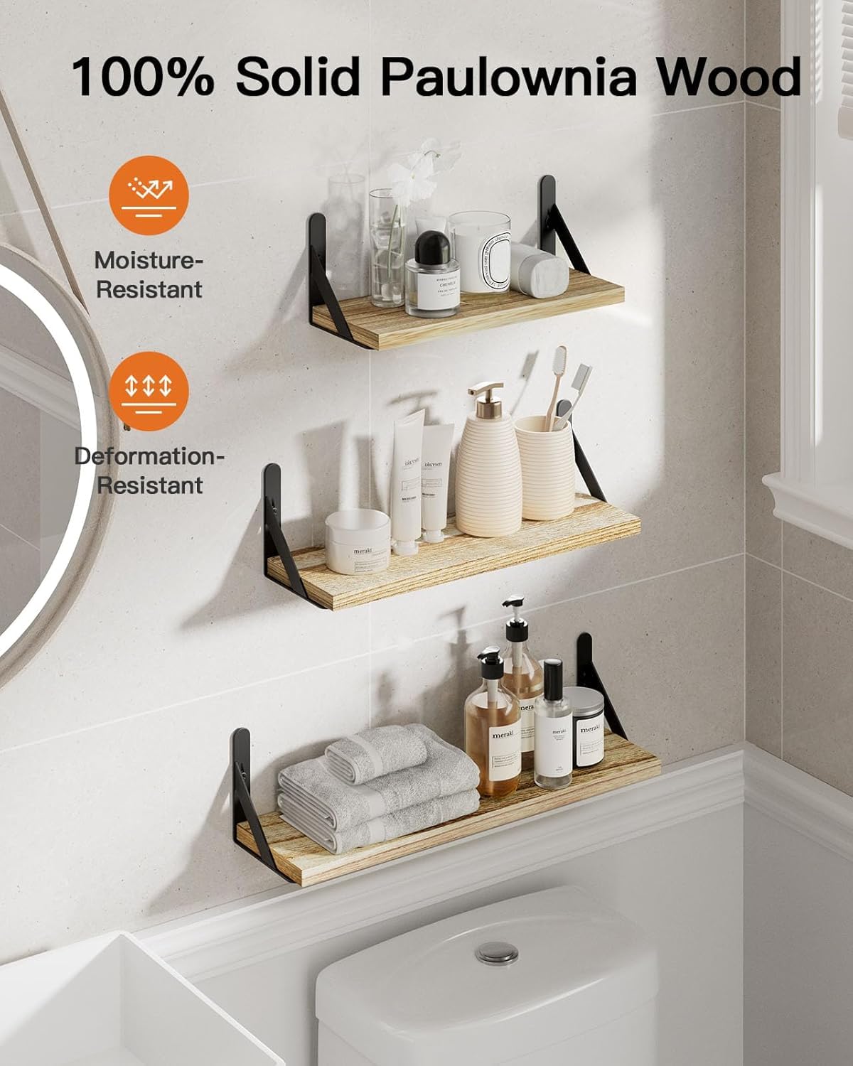 AMADA HOMEFURNISHING shelves styled in living room, demonstrates display versatility and aesthetic