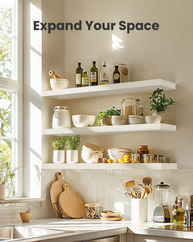 AMADA HOMEFURNISHING shelf in living room displaying frames and plants for neat styling