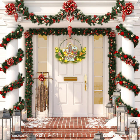 amadecohome wreath size comparison next to standard door showing scale