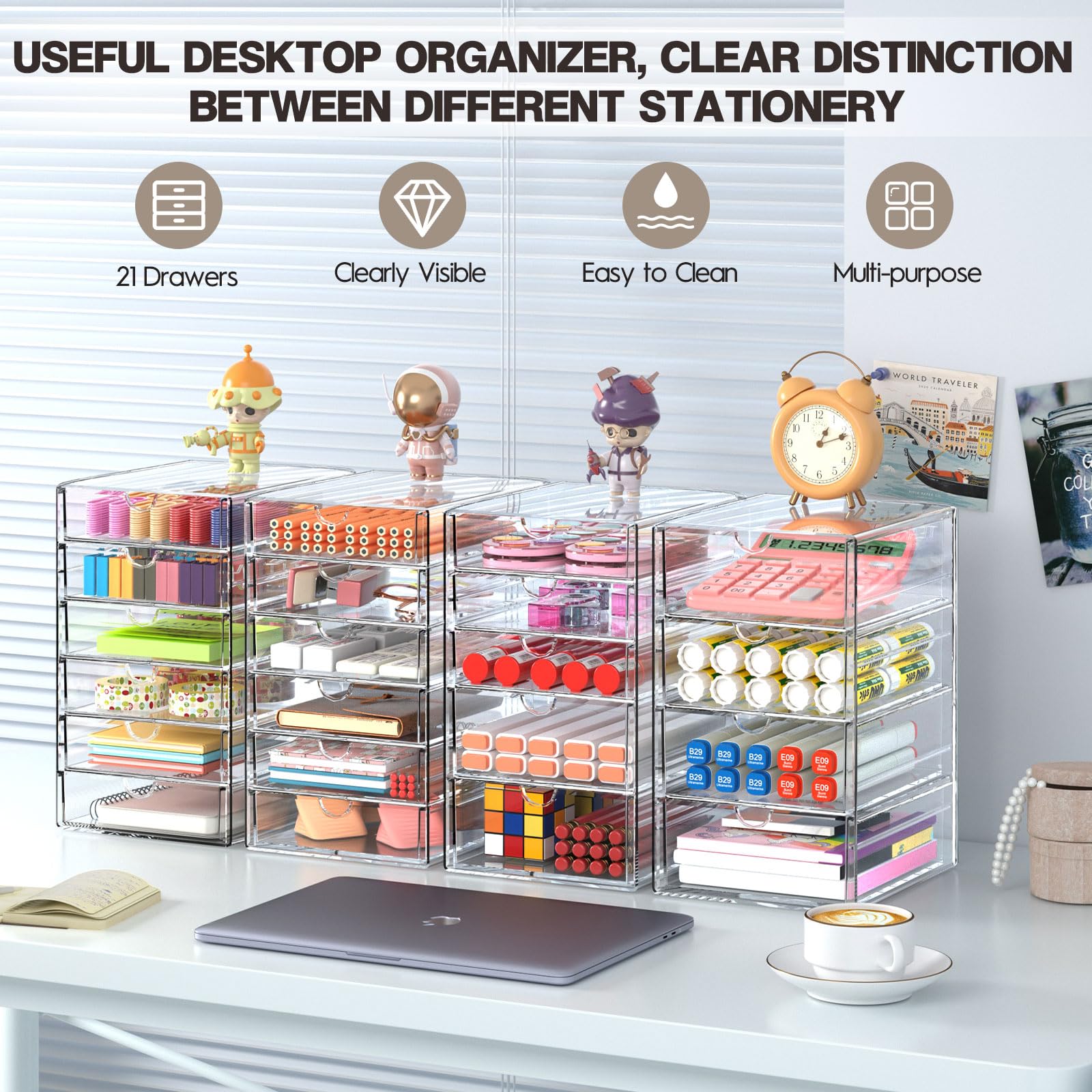AMALEKO stackable units on desk maximizing workspace