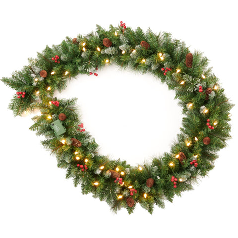 Amaoasis garland front view hung on mantel showing full coverage and warm glow