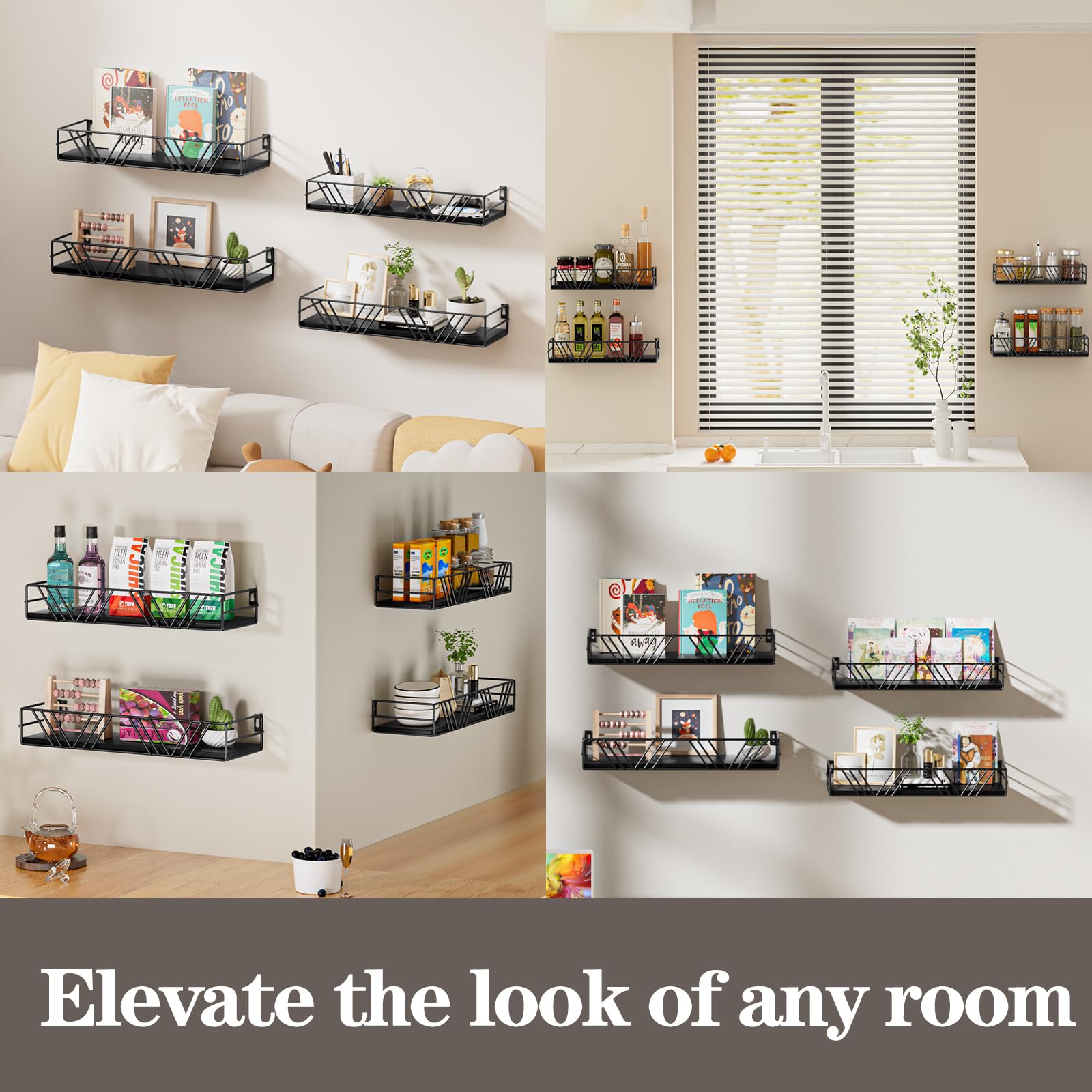 Amaoot lifestyle living room shelf displaying plants and photos for decorative storage benefit