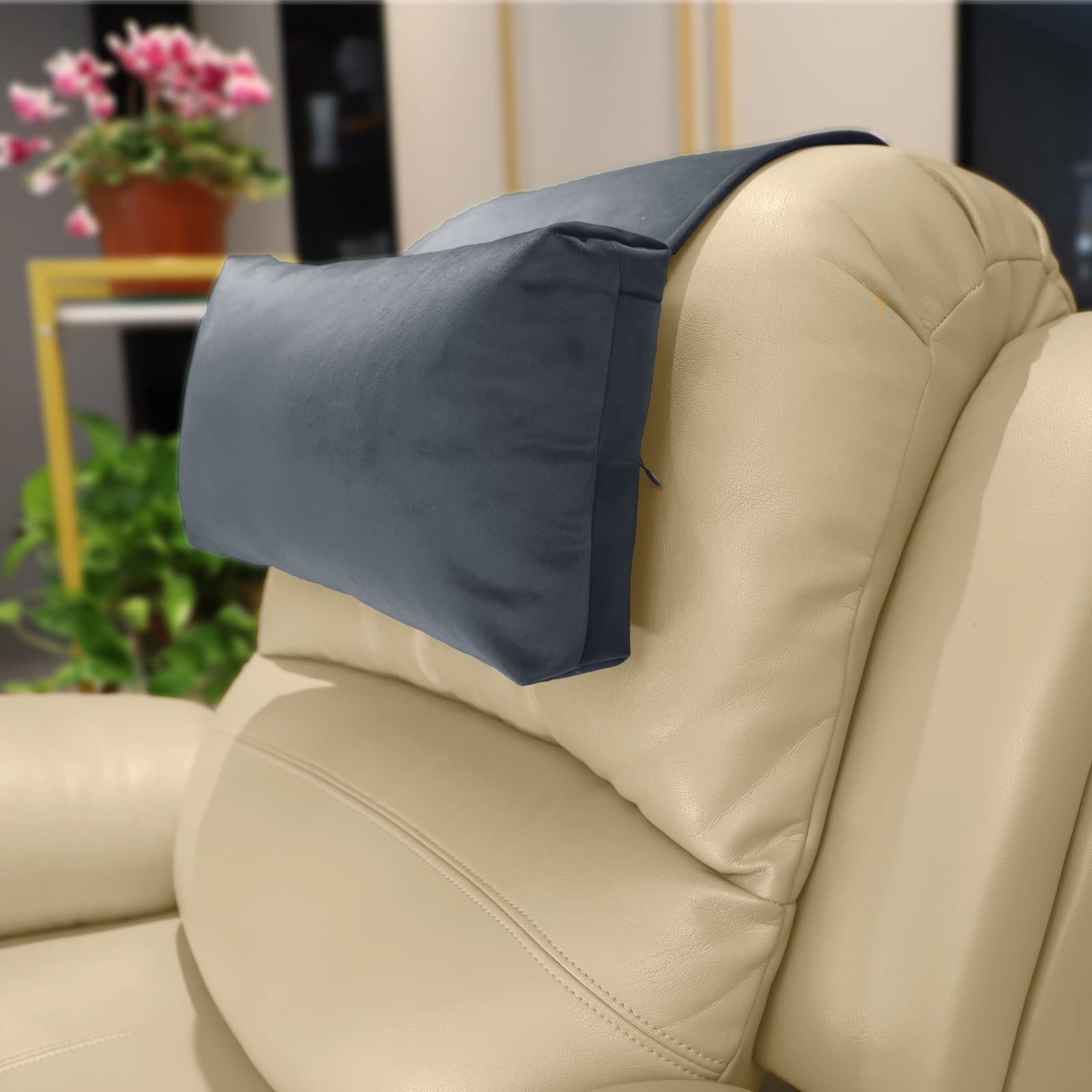 AmazeCov front view gray headrest pillow showing ergonomic support