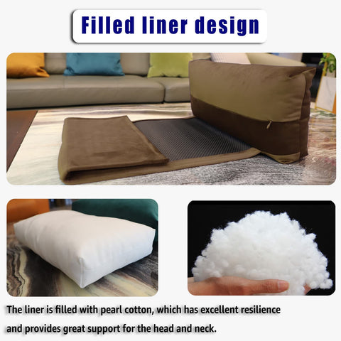 AmazeCov pillow in use on recliner illustrating improved relaxation posture