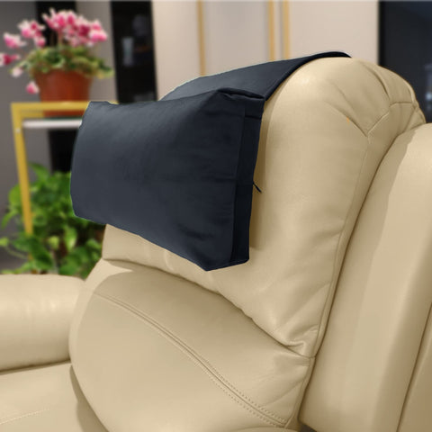 AmazeCov front view of black velvet headrest showing plush support