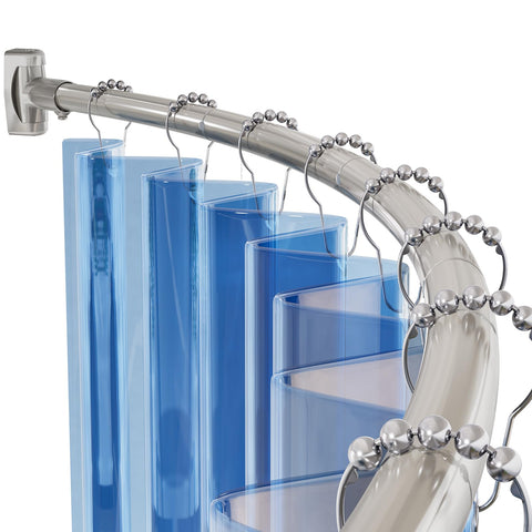 AmazerBath curved rod front view showing added shower space and durability