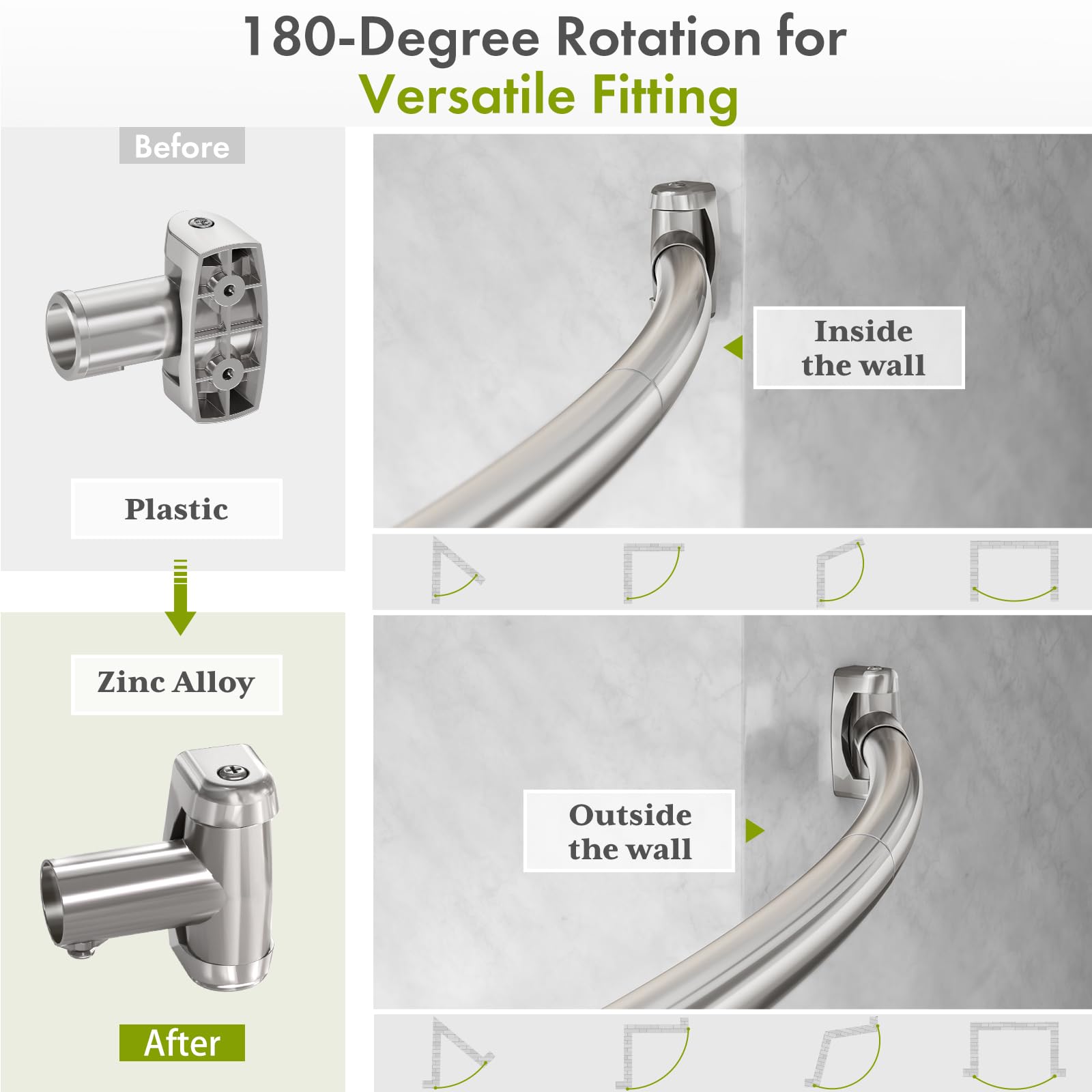 AmazerBath rotating end cap detail enabling flexible angled installation