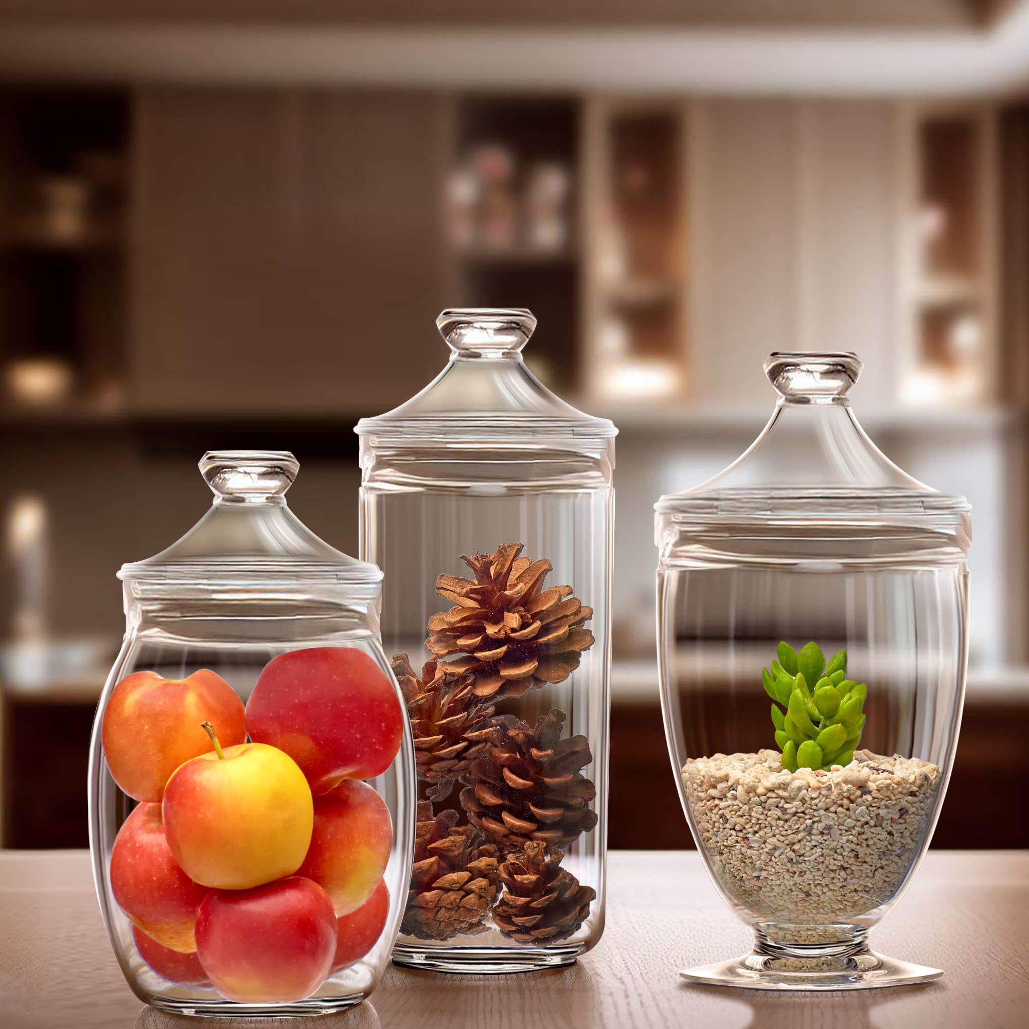 Amazing Abby jars on a bathroom vanity holding cotton pads and bath salts neatly