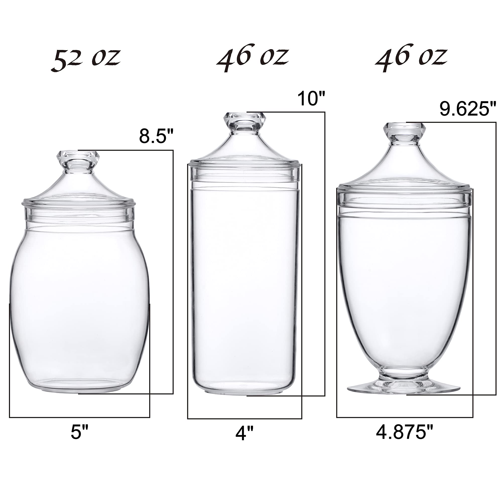Amazing Abby jars side-by-side size comparison showing 52 oz and two 46 oz capacities