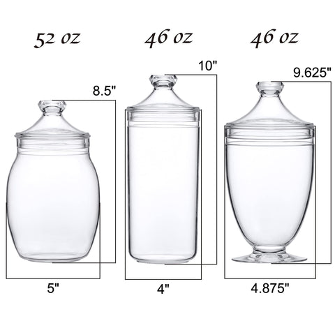 Amazing Abby jars side-by-side size comparison showing 52 oz and two 46 oz capacities
