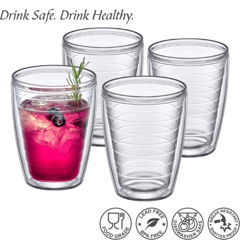 Amazing Abby set of four tumblers on a table showing entertaining-ready durability benefit