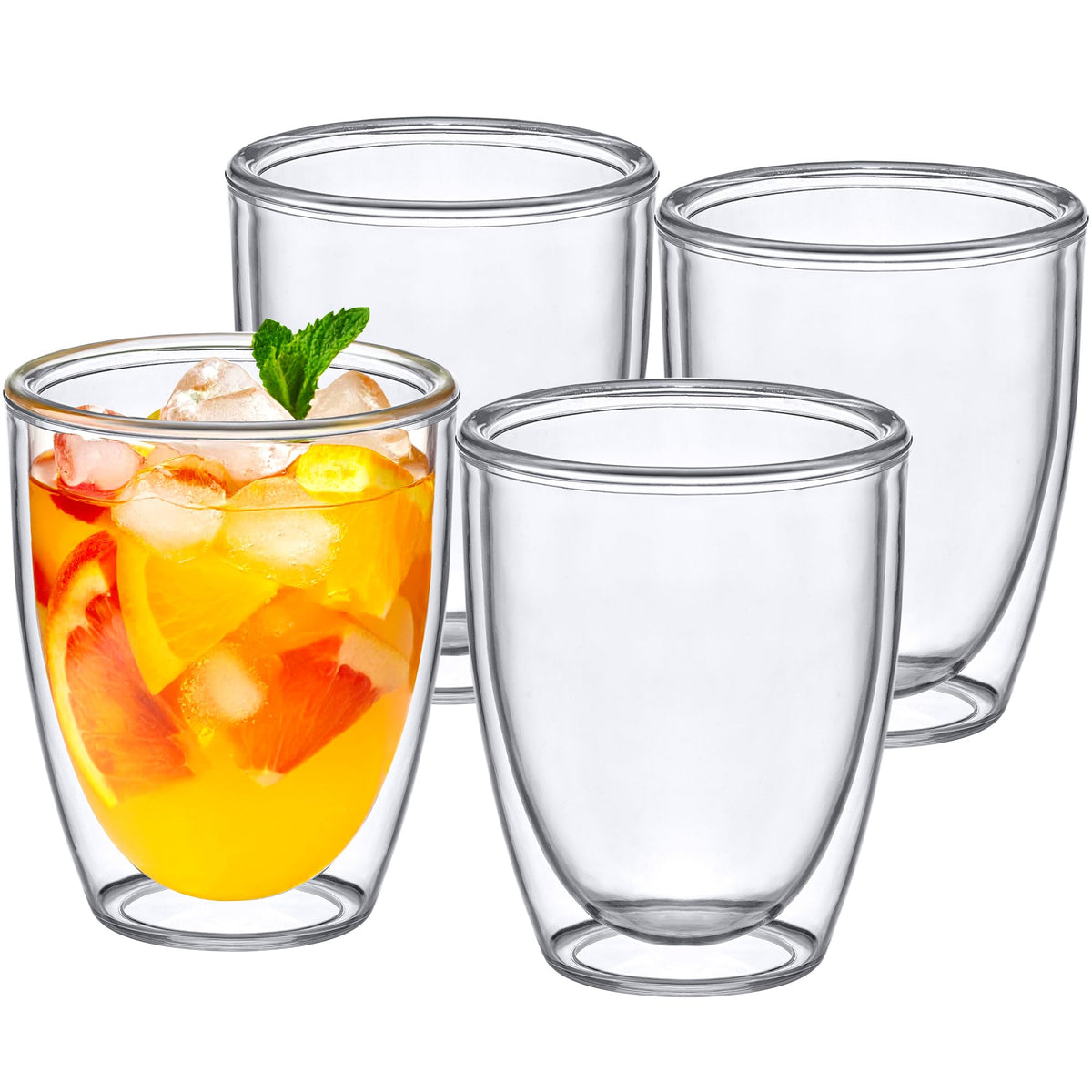 Amazing Abby front packaging showing set of four clear tumblers and benefit durable design